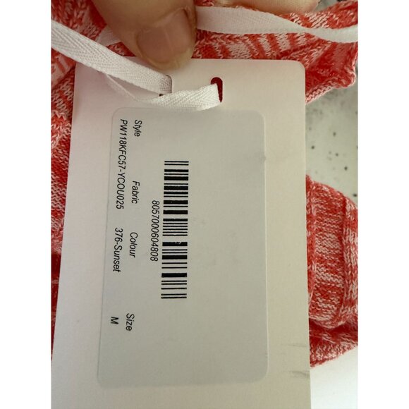 Ports 1961 Work in Progress Ribbed Red & White Cotton Knit Top Lettuce Edge - Picture 7 of 9